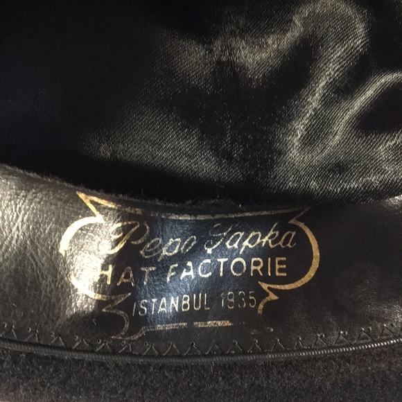 Vintage Pepo Sapka hat factorie Istanbul black felt Homburg 2” wide brim cap - Picture 12 of 12